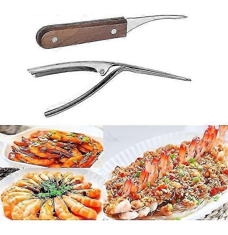 2pcs Stainless Steel Shrimp Cleaner & Deveiner - Wooden Handle, for Shrimp/Crayfish/Lobster - view 4