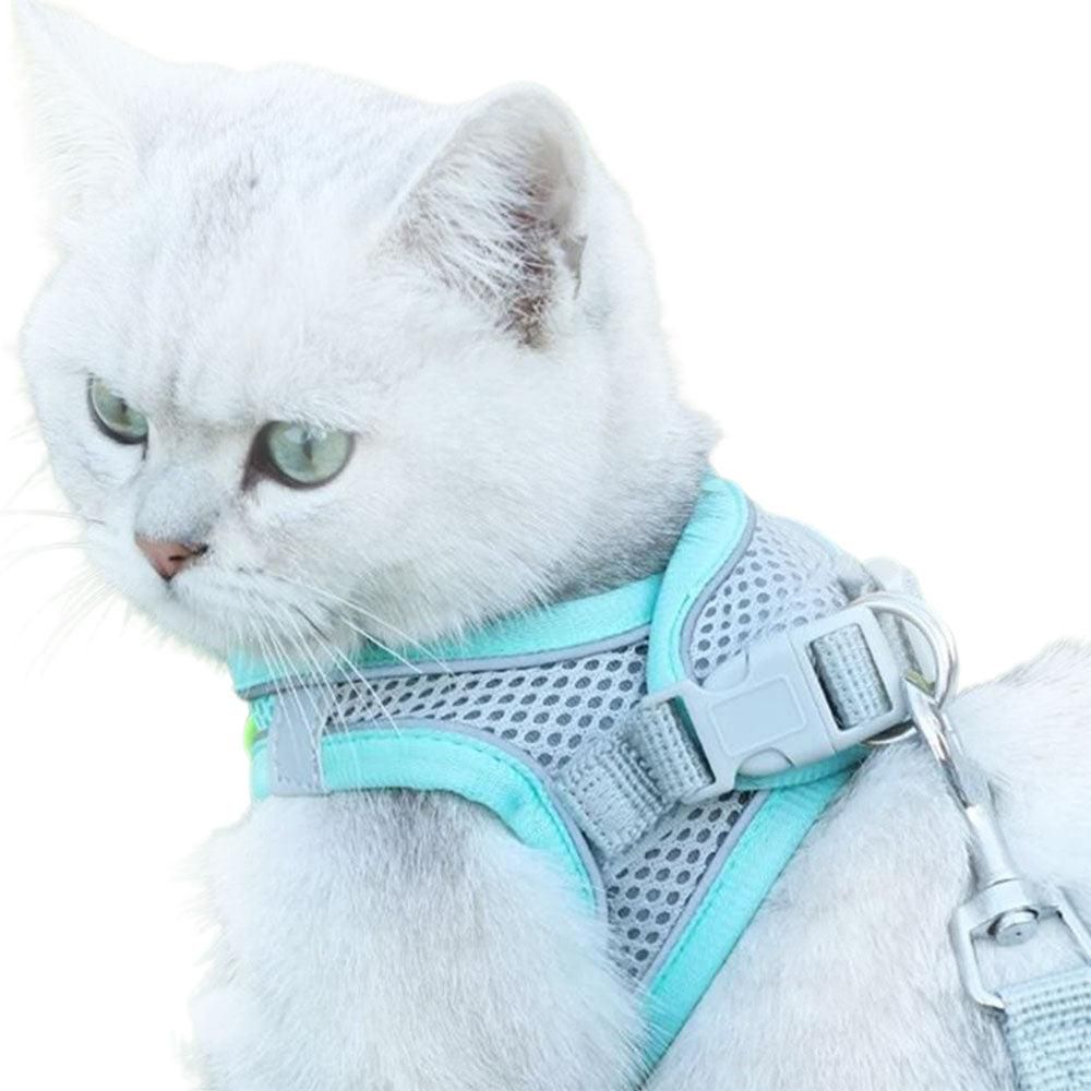 Pet Cat Harness and Leash Set Breathable Vest with Reflective Strip for Kitten Walking Traveling Blue - view 2