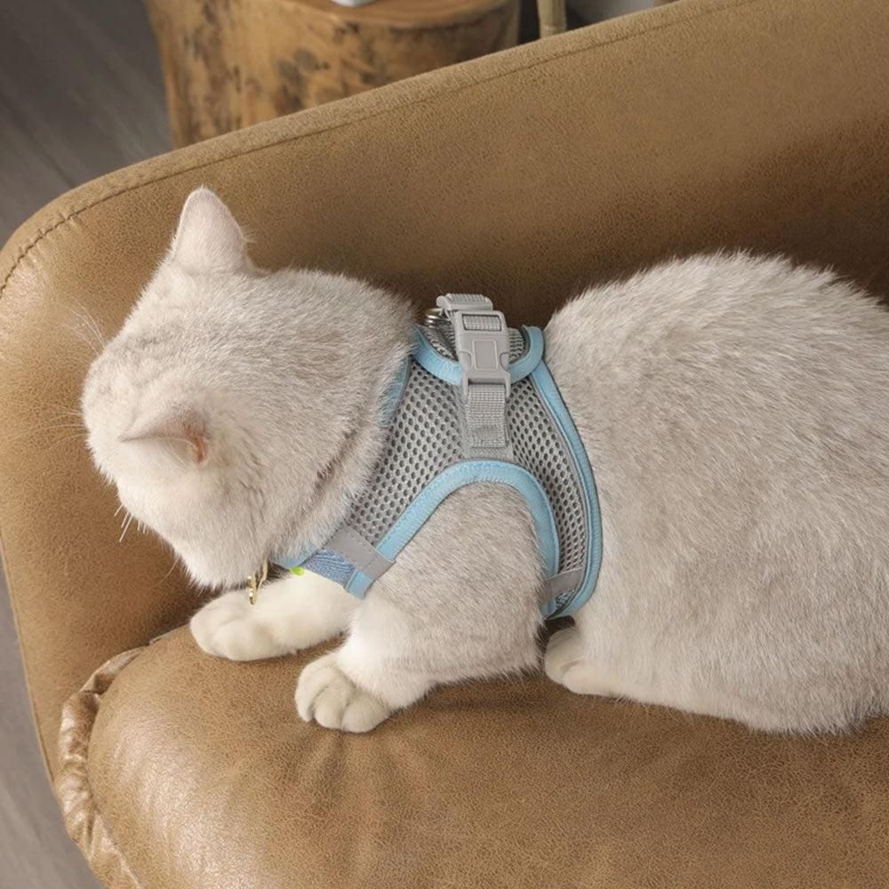 Pet Cat Harness and Leash Set Breathable Vest with Reflective Strip for Kitten Walking Traveling Blue - view 3