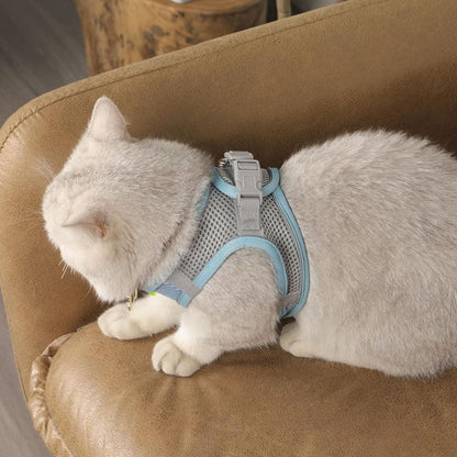 Pet Cat Harness and Leash Set Breathable Vest with Reflective Strip for Kitten Walking Traveling Blue - view 3