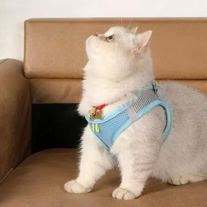 Pet Cat Harness and Leash Set Breathable Vest with Reflective Strip for Kitten Walking Traveling Blue - view 4