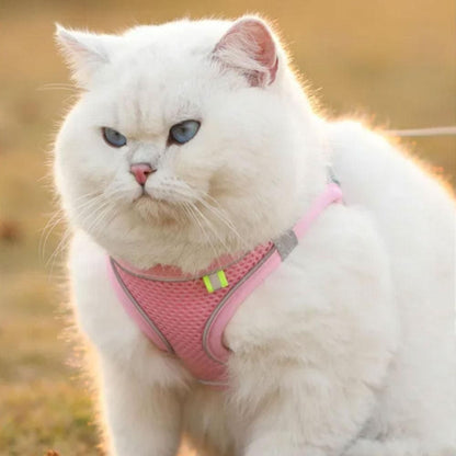 Pet Cat Harness and Leash Set Breathable Vest with Reflective Strip for Kitten Walking Traveling Pink - view 4