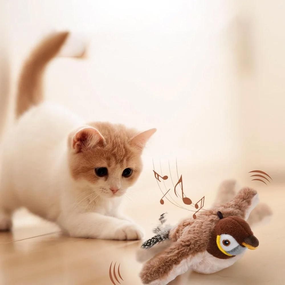 Cat Squeaky Toys Rechargeable Interactive Cat Toy Touch Activated Kitten Plush Pet Toys Brown - view 3