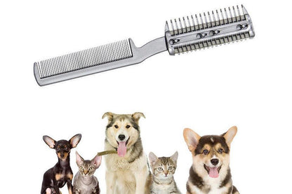 Two Sided Pet Grooming Comb with Razor for Dog Cat Fur Trimming and Thinning