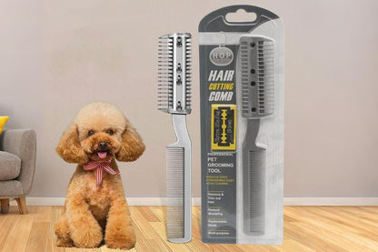 Two Sided Pet Grooming Comb with Razor for Dog Cat Fur Trimming and Thinning - view 2