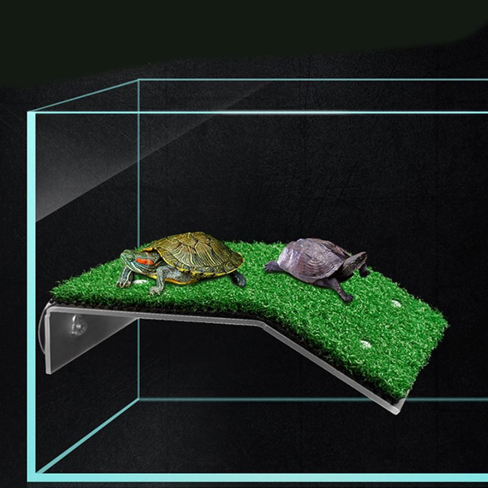 Turtle Basking Platform Simulation Grass Turtle Ramp for Fish Tank Aquarium - S - view 3
