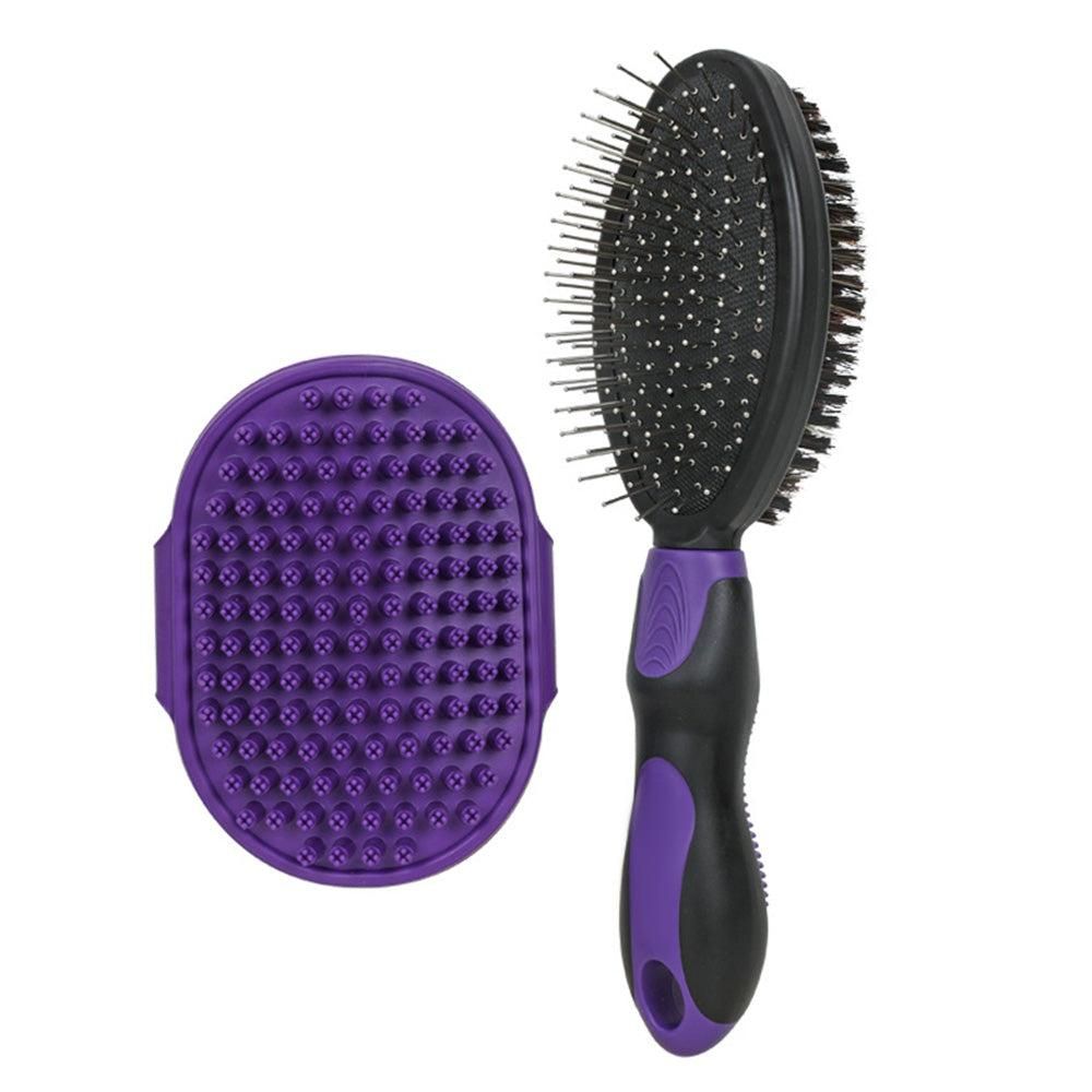 2PCS Pet Grooming Tools Double-Sided Brush for Shedding and Bathing for Short/Long Haired Dogs Cats Purple - view 3