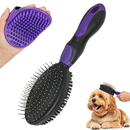 2PCS Pet Grooming Tools Double-Sided Brush for Shedding and Bathing for Short/Long Haired Dogs Cats Purple - view 5