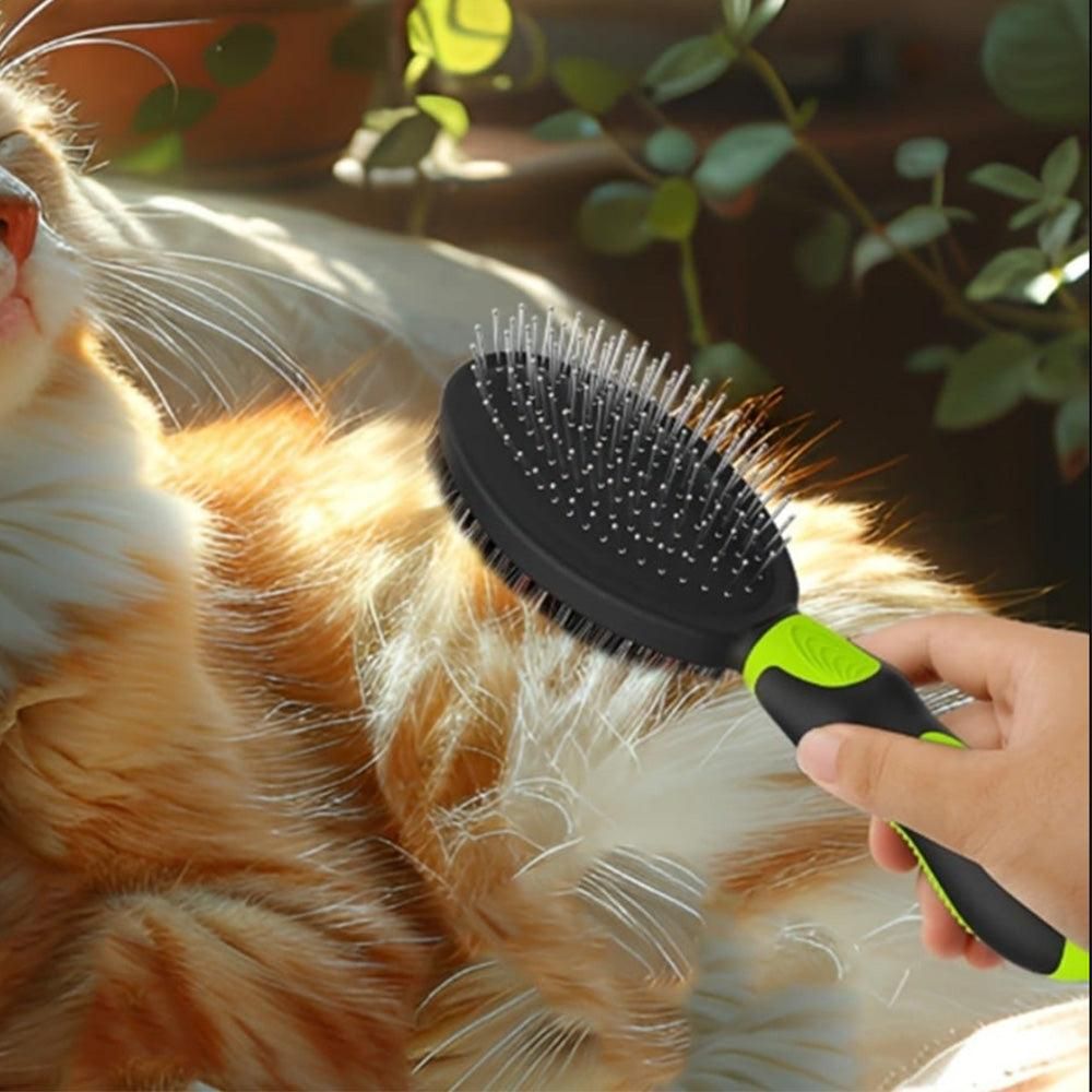 2PCS Pet Grooming Tools Double-Sided Brush for Shedding and Bathing for Short/Long Haired Dogs Cats Green - view 3