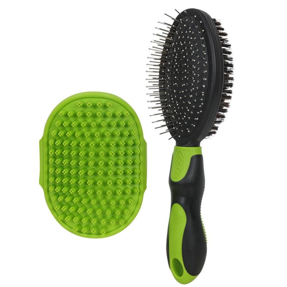 2PCS Pet Grooming Tools Double-Sided Brush for Shedding and Bathing for Short/Long Haired Dogs Cats Green - view 4