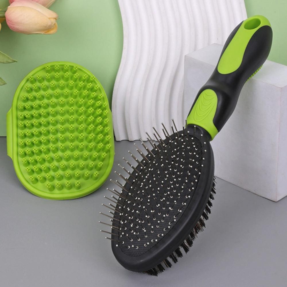 2PCS Pet Grooming Tools Double-Sided Brush for Shedding and Bathing for Short/Long Haired Dogs Cats Green - view 6