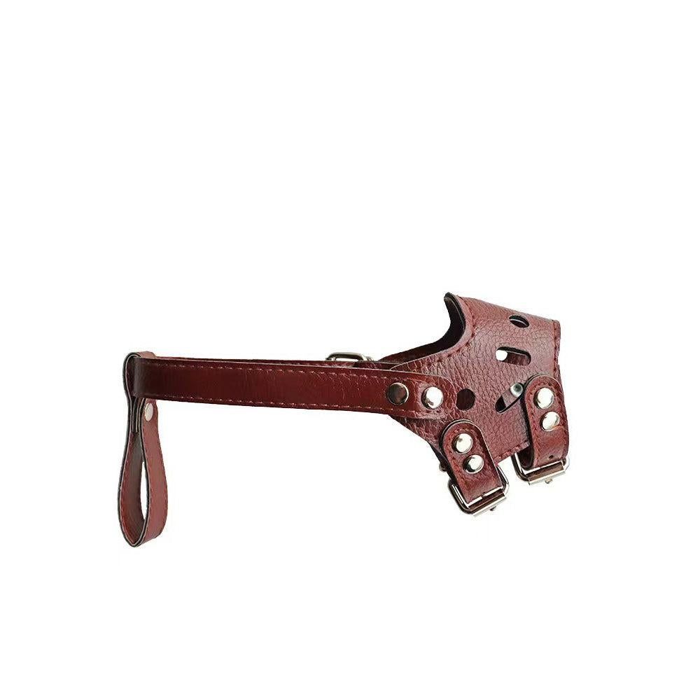 Adjustable PU Leather Dog Muzzle Pet Breathable Anti Bite Bark Chew Muzzles Brown - S - view 4