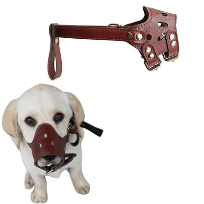 Adjustable PU Leather Dog Muzzle Pet Breathable Anti Bite Bark Chew Muzzles Brown - S - view 6