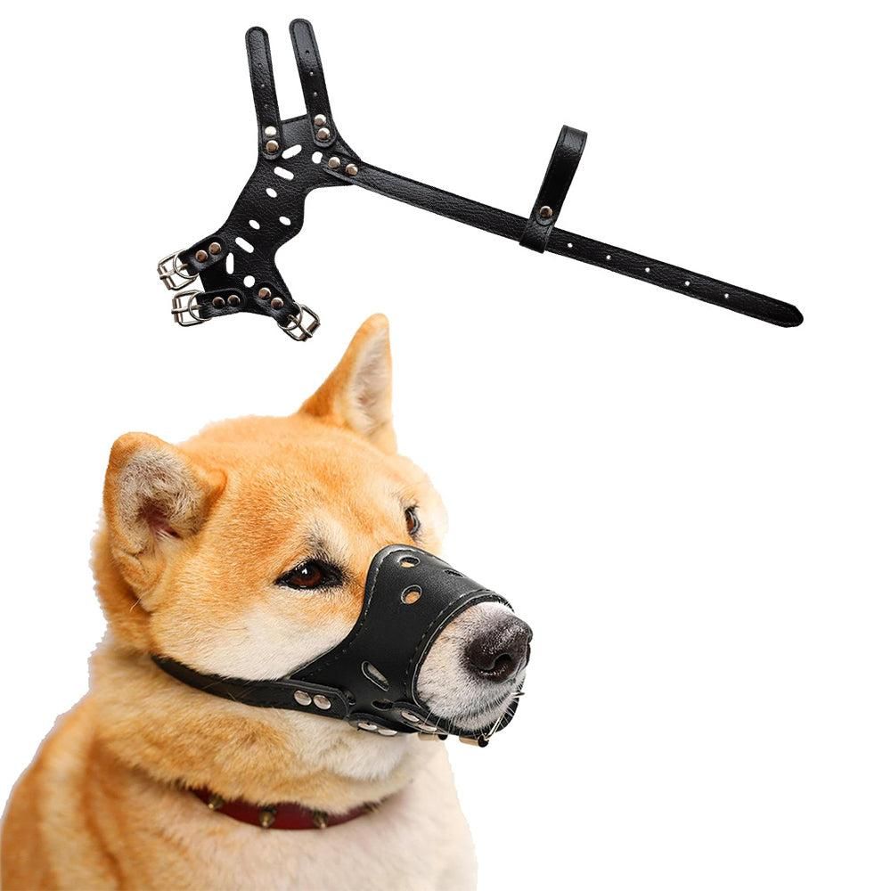 Adjustable PU Leather Dog Muzzle Pet Breathable Anti Bite Bark Chew Muzzles Brown - S - view 7