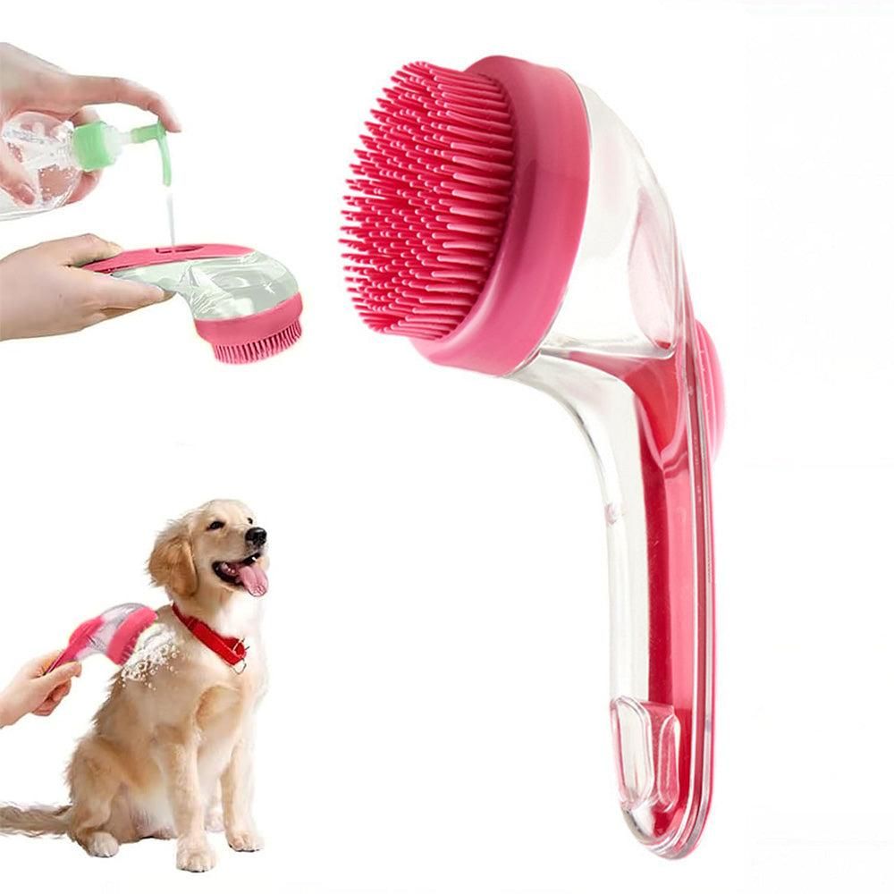 2-in-1 Pet Bath Brush with Built-in Shampoo Dispenser Dog Shampoo Bubble Maker Dog Cat Bathing Grooming Tool Rose Red - view 2