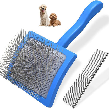2-Piece Dog Slicker Brush & Comb Set for Grooming & Detangling Blue - view 3