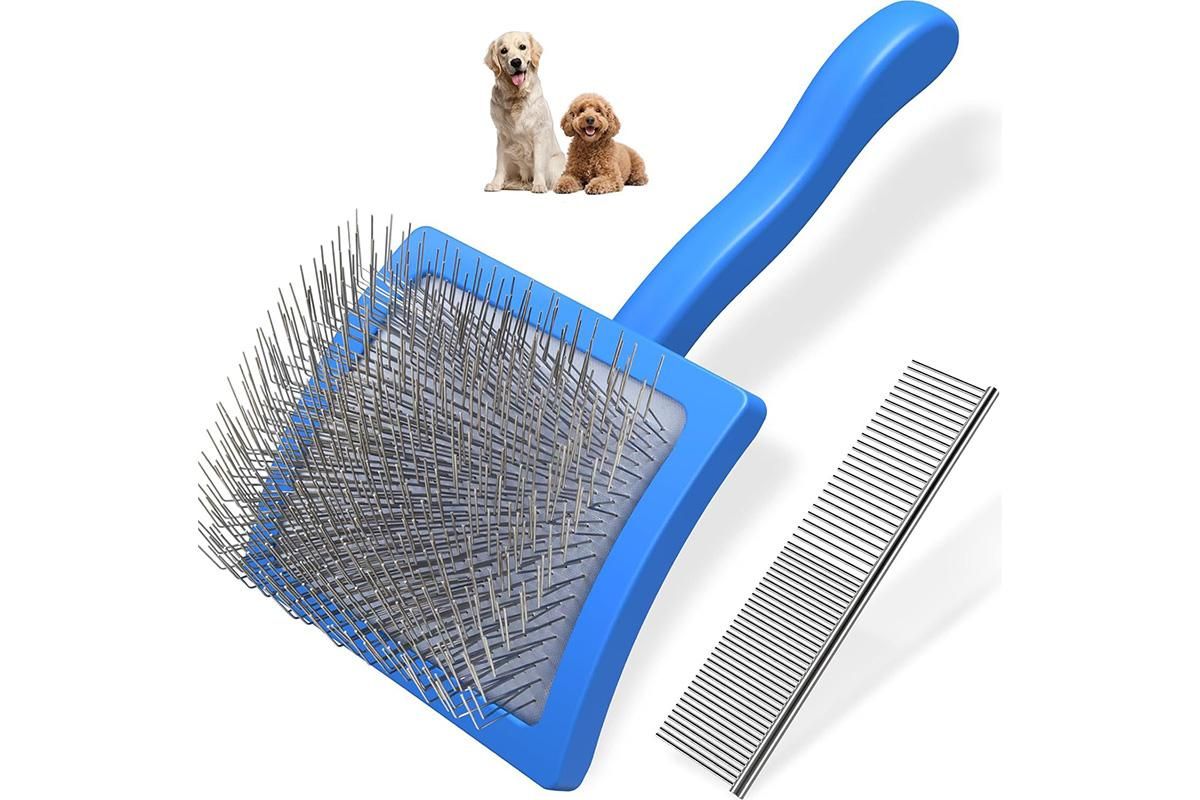 2-Piece Dog Slicker Brush & Comb Set for Grooming & Detangling Blue - view 7