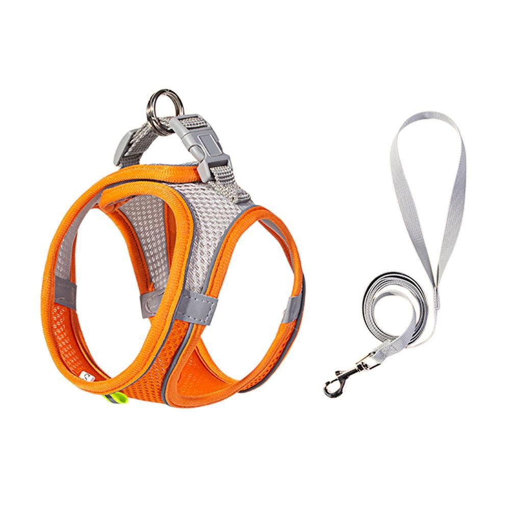 Pet Cat Harness and Leash Set Breathable Vest with Reflective Strip for Kitten Walking Traveling Orange - S - view 4