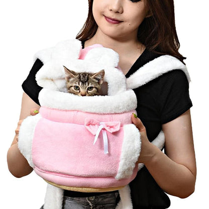 Plush Pet Carrier Backpack Pet Warm Bag with Hand Warmer Pocket Pink - S - view 4