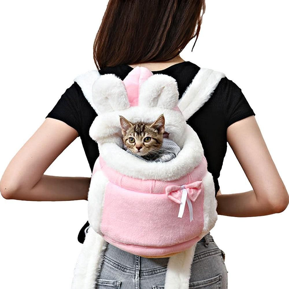 Plush Pet Carrier Backpack Pet Warm Bag with Hand Warmer Pocket Pink - S - view 5