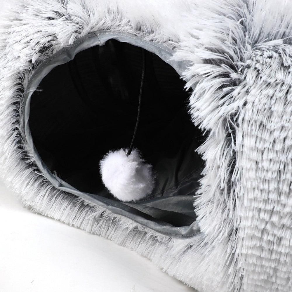 Plush Cat Tunnel with Cat Bed Pet Cat Tunnel Toys Gray - view 3