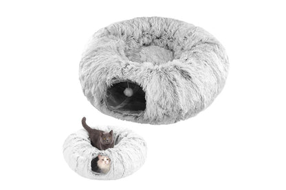 Plush Cat Tunnel with Cat Bed Pet Cat Tunnel Toys Gray - view 5