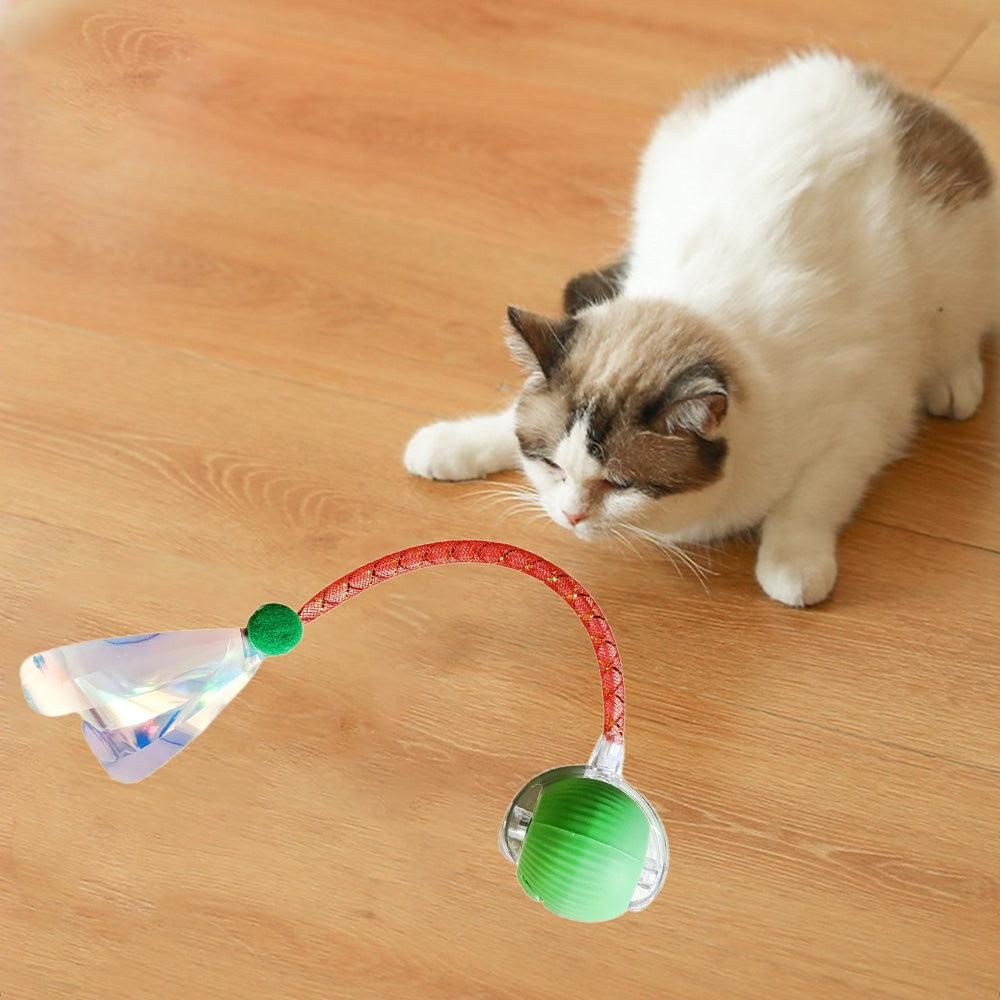 Interactive Cat Toy Moving Cat Ball with Dragonfly Tail Indoor Auto-Turn Cat Toy Green - view 2