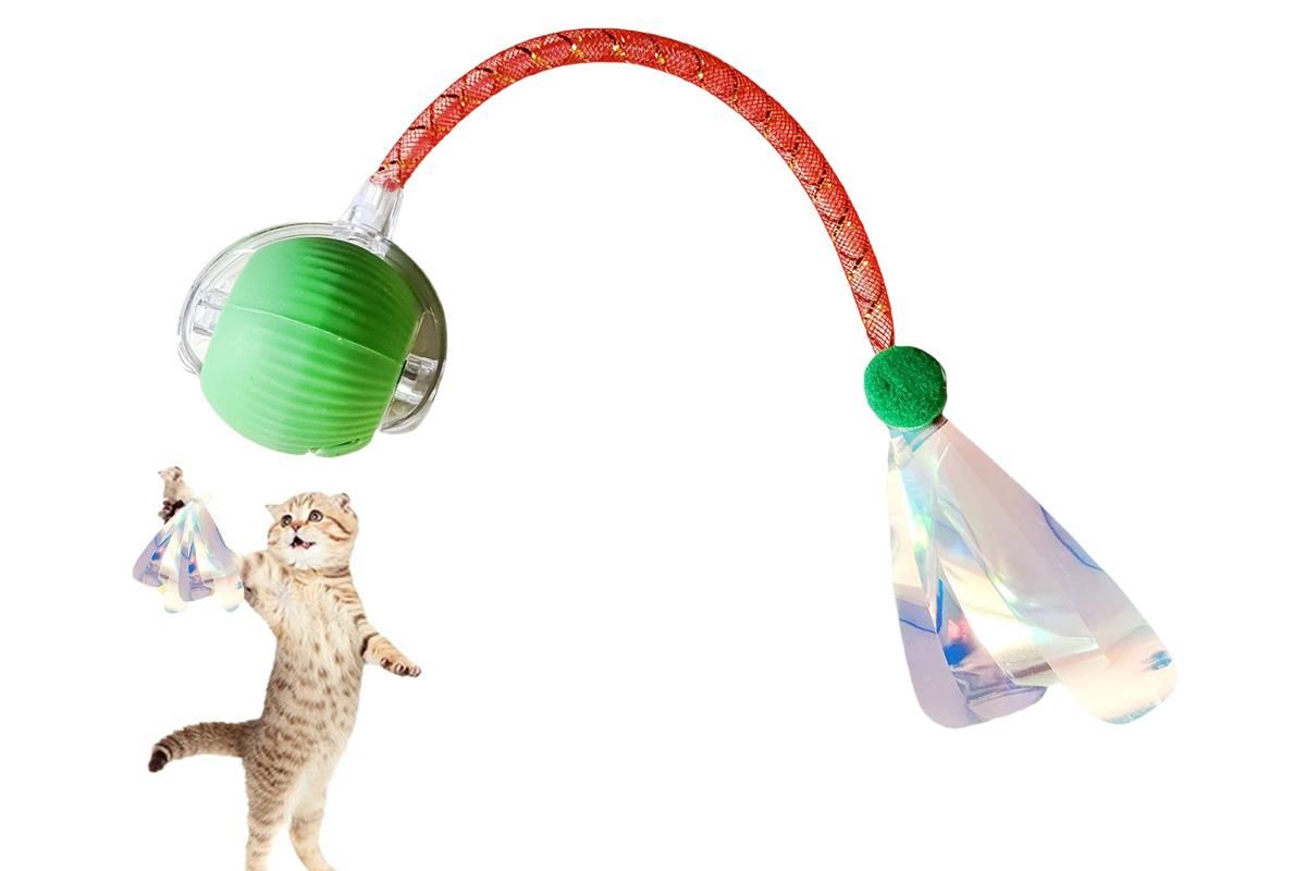 Interactive Cat Toy Moving Cat Ball with Dragonfly Tail Indoor Auto-Turn Cat Toy Green - view 5