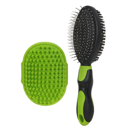 2PCS Pet Grooming Brushes Deshedding Bath Brush for Dogs Cats & Horses Green - view 3