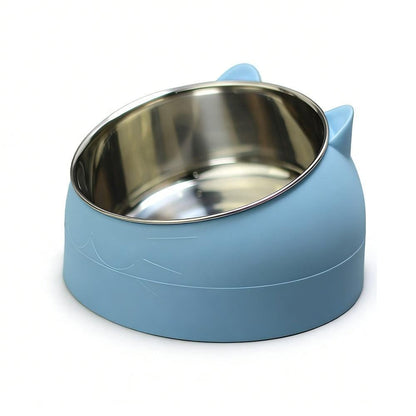 400ml Stainless Steel Tilted Pet Bowl - Non-Slip Raised Feeder for Cats & Dogs Blue - view 3