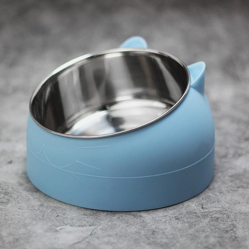 400ml Stainless Steel Tilted Pet Bowl - Non-Slip Raised Feeder for Cats & Dogs Blue - view 4