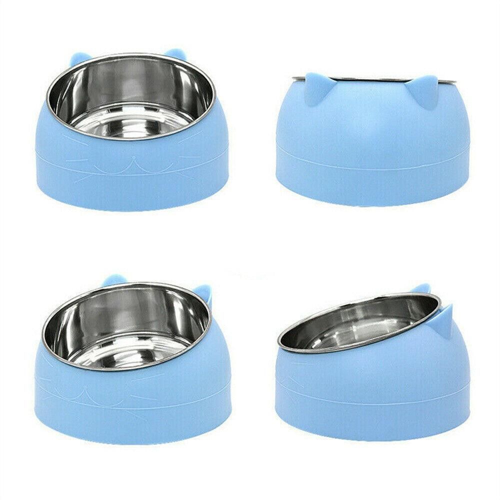 400ml Stainless Steel Tilted Pet Bowl - Non-Slip Raised Feeder for Cats & Dogs Blue - view 5