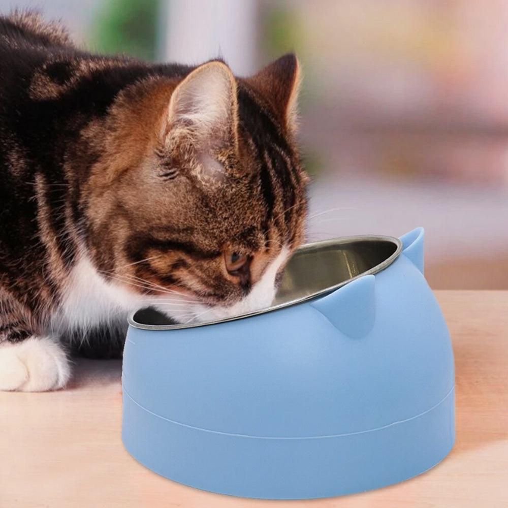 400ml Stainless Steel Tilted Pet Bowl - Non-Slip Raised Feeder for Cats & Dogs Blue - view 6