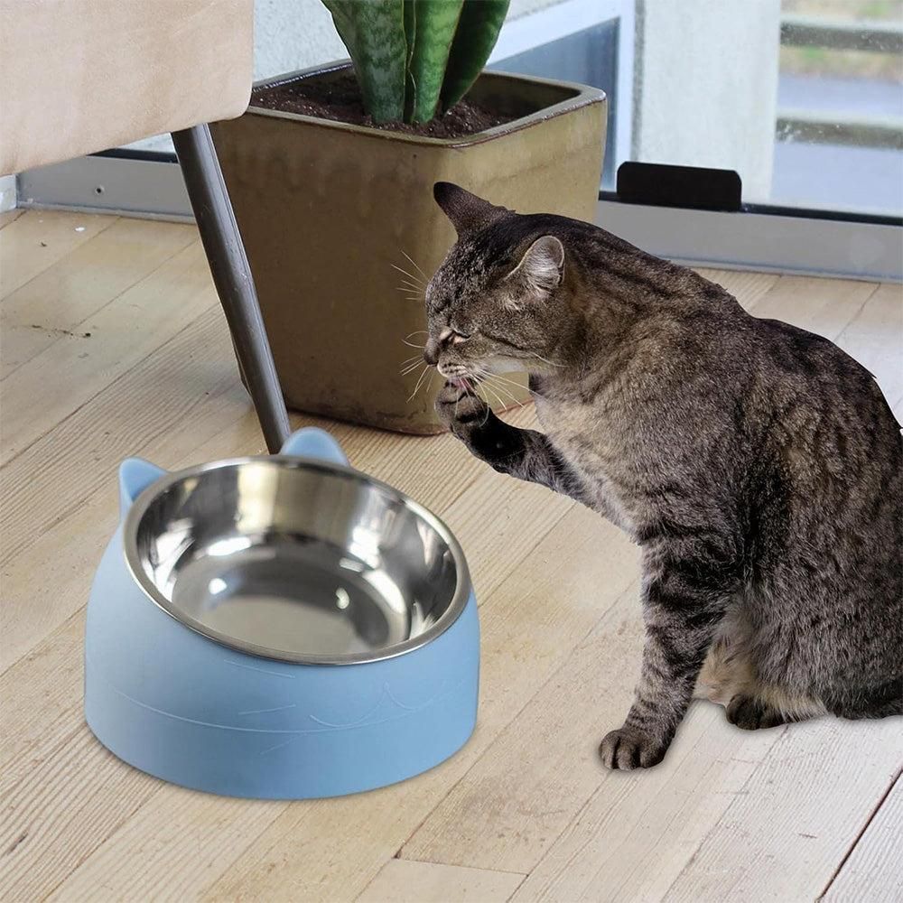 400ml Stainless Steel Tilted Pet Bowl - Non-Slip Raised Feeder for Cats & Dogs Blue - view 7