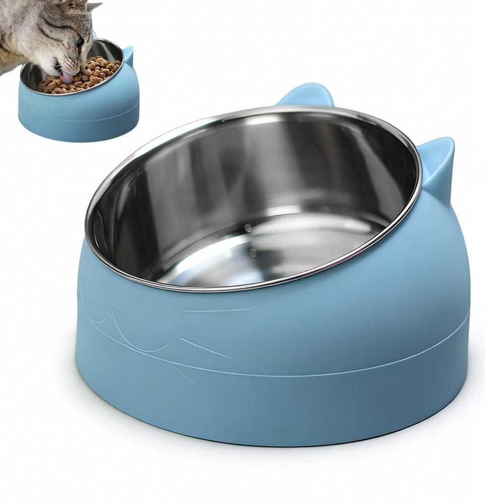 400ml Stainless Steel Tilted Pet Bowl - Non-Slip Raised Feeder for Cats & Dogs Blue - view 8