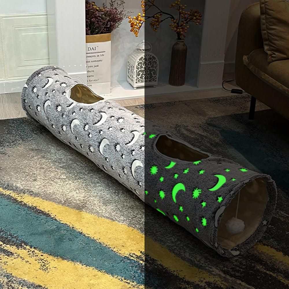Pet Cat Tunnel Toy with Plush Ball Collapsible Self-Luminous Photoluminescence Toy for Small Animals Pets Style 2 - view 2