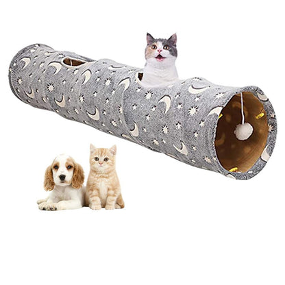 Pet Cat Tunnel Toy with Plush Ball Collapsible Self-Luminous Photoluminescence Toy for Small Animals Pets Style 2 - view 3