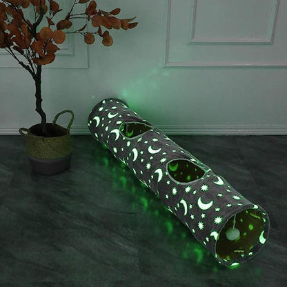 Pet Cat Tunnel Toy with Plush Ball Collapsible Self-Luminous Photoluminescence Toy for Small Animals Pets Style 2 - view 4