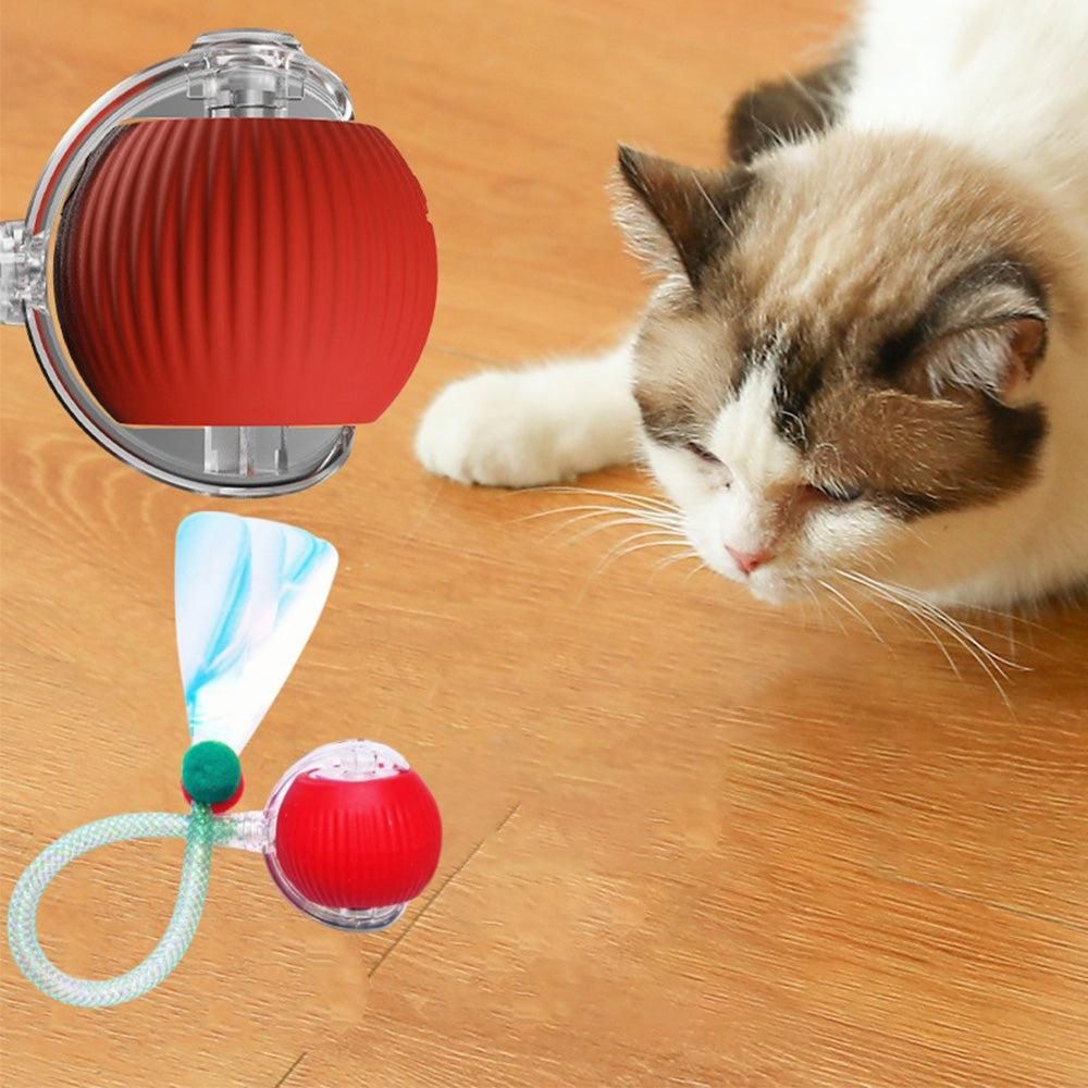 Interactive Cat Toy Moving Cat Ball with Dragonfly Tail Indoor Auto-Turn Cat Toy Red - view 2