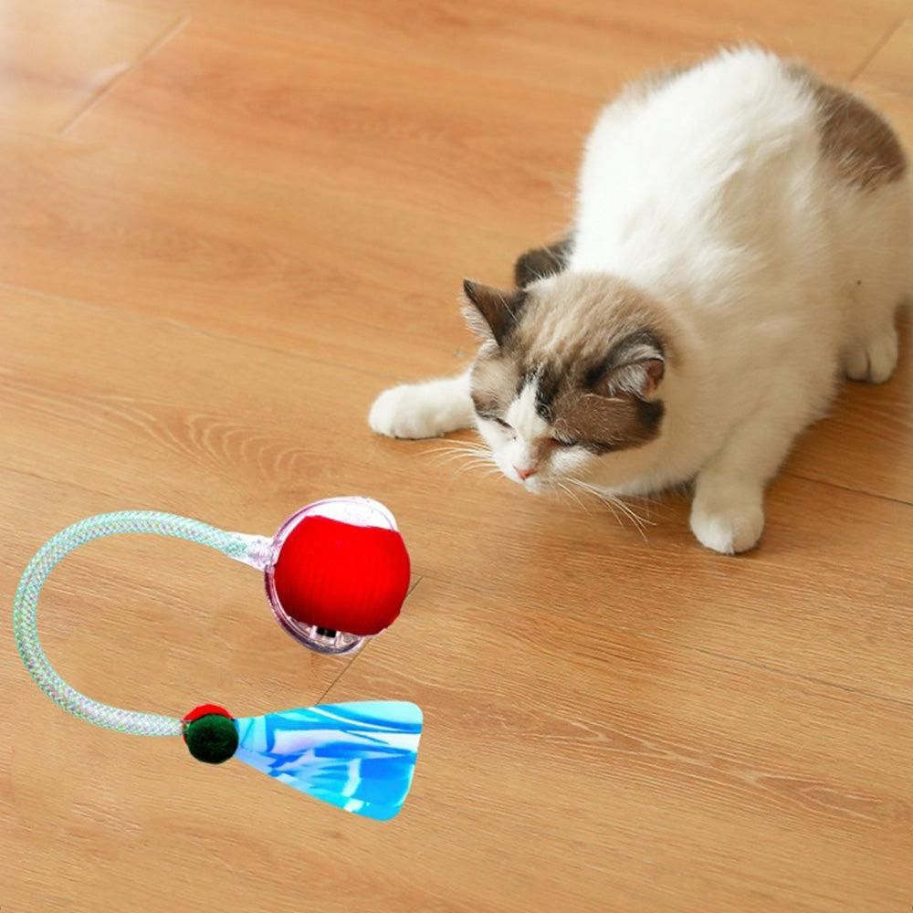 Interactive Cat Toy Moving Cat Ball with Dragonfly Tail Indoor Auto-Turn Cat Toy Red - view 3