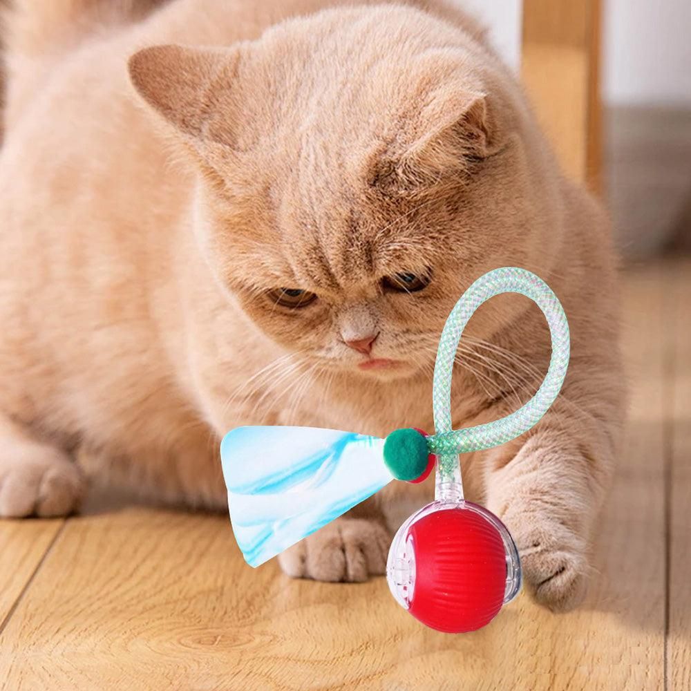 Interactive Cat Toy Moving Cat Ball with Dragonfly Tail Indoor Auto-Turn Cat Toy Red - view 4