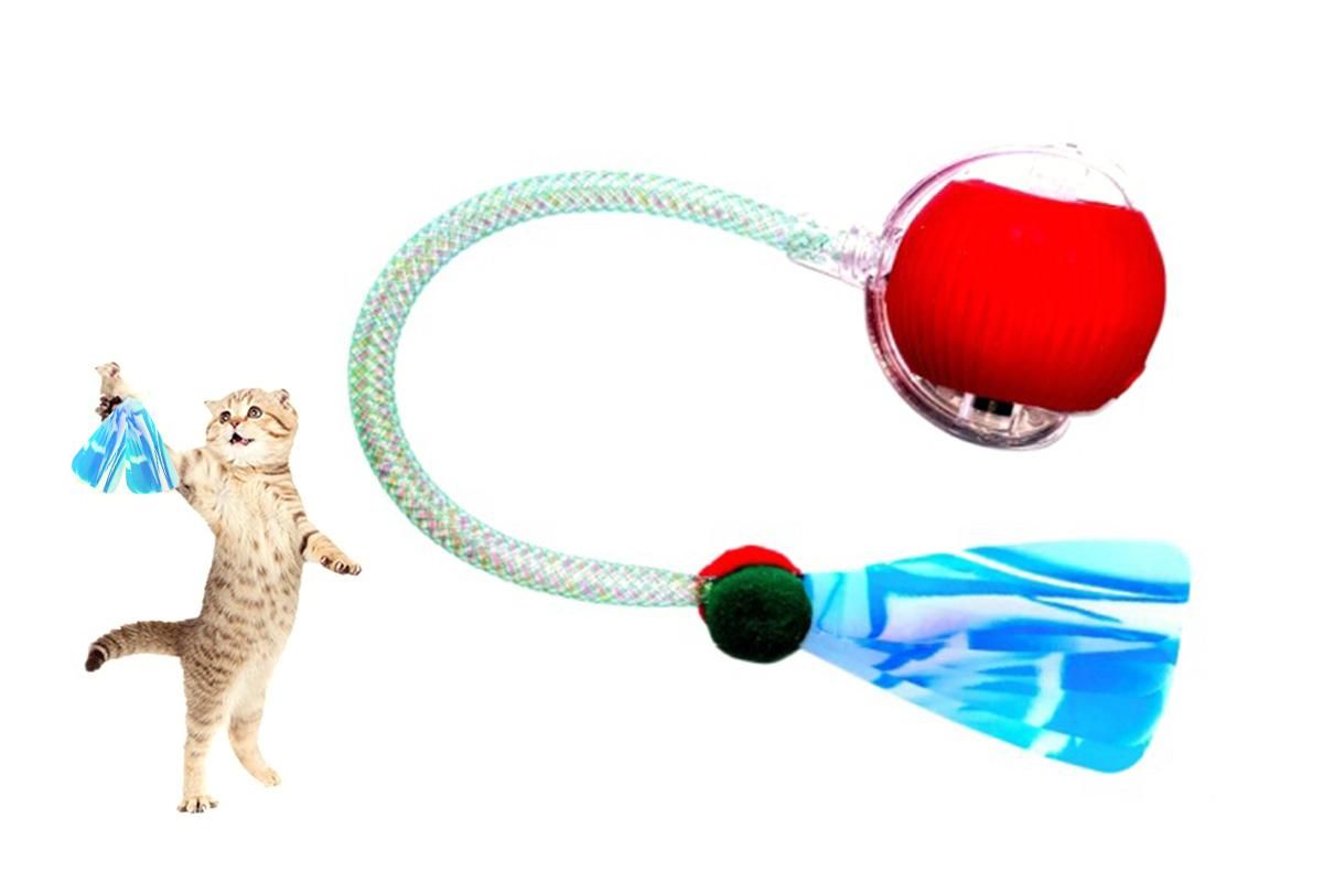 Interactive Cat Toy Moving Cat Ball with Dragonfly Tail Indoor Auto-Turn Cat Toy Red - view 8