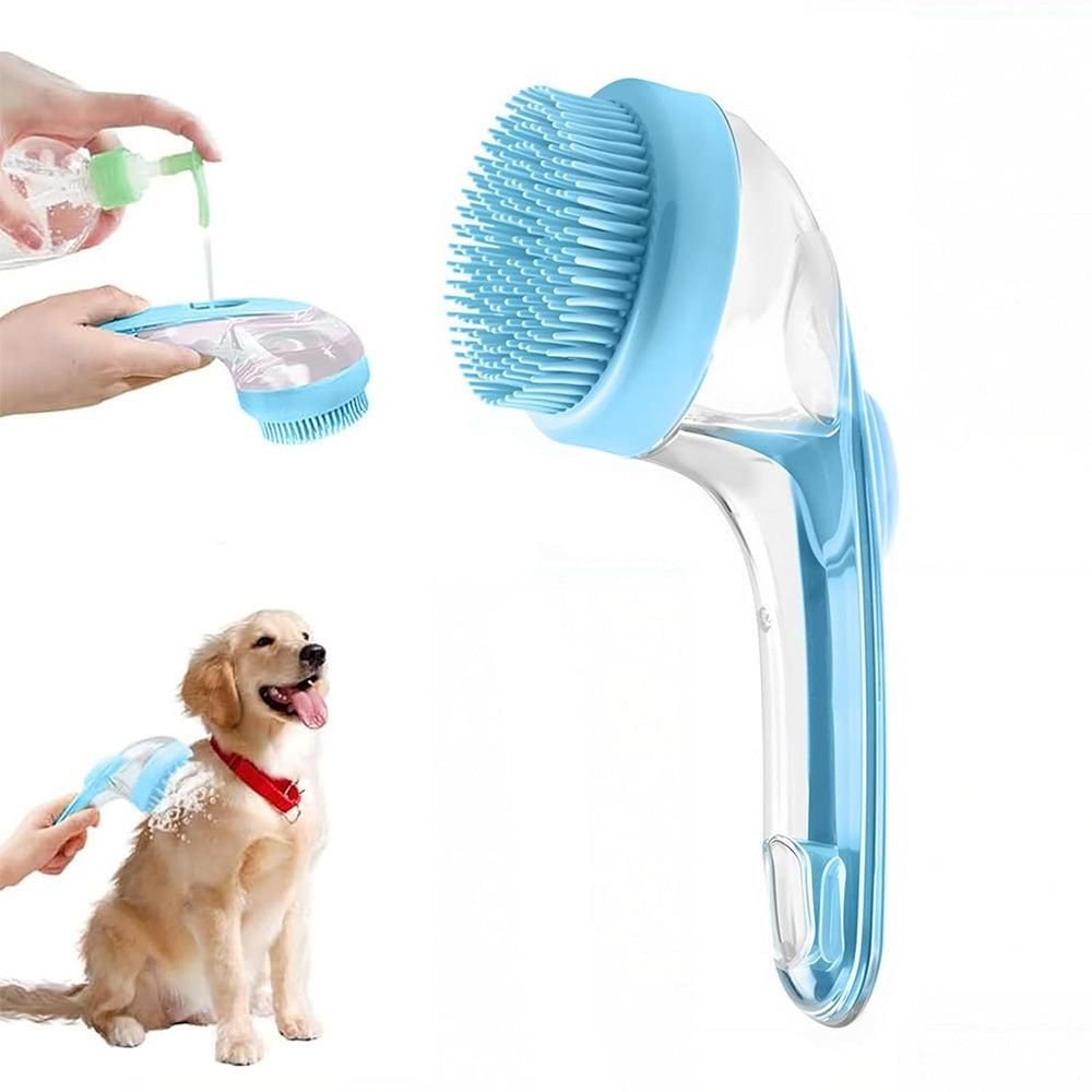 2-in-1 Pet Bath Brush with Built-in Shampoo Dispenser Dog Shampoo Bubble Maker Dog Cat Bathing Grooming Tool Blue - view 2