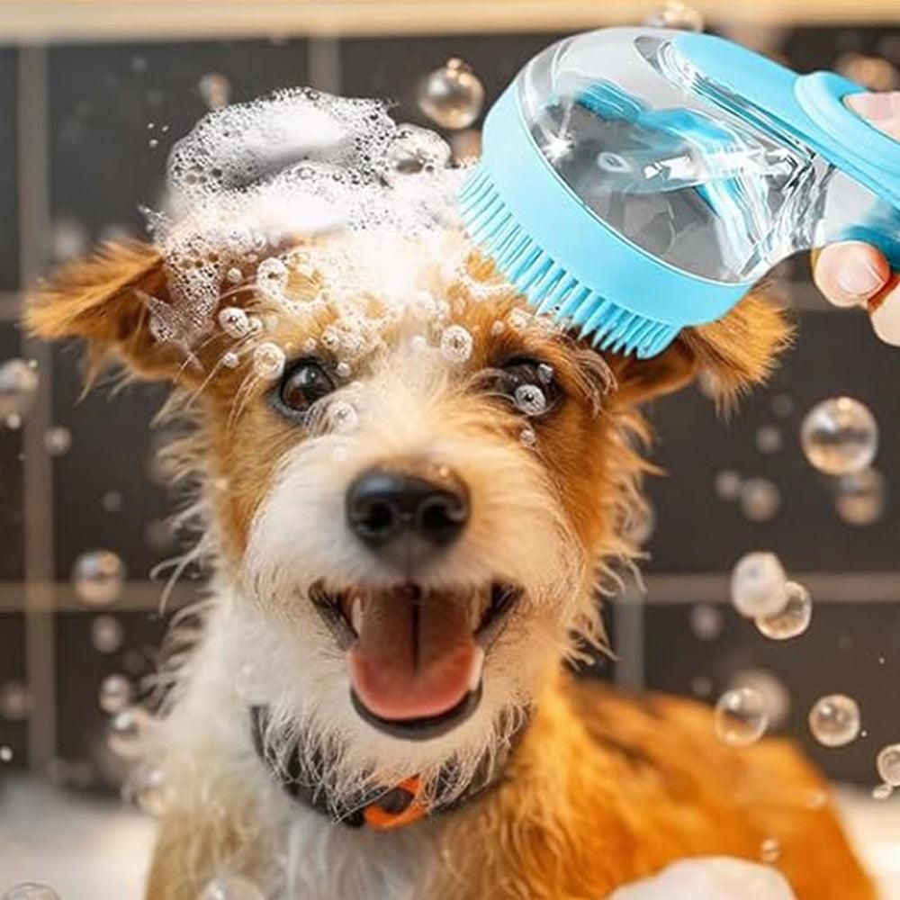 2-in-1 Pet Bath Brush with Built-in Shampoo Dispenser Dog Shampoo Bubble Maker Dog Cat Bathing Grooming Tool Blue - view 3