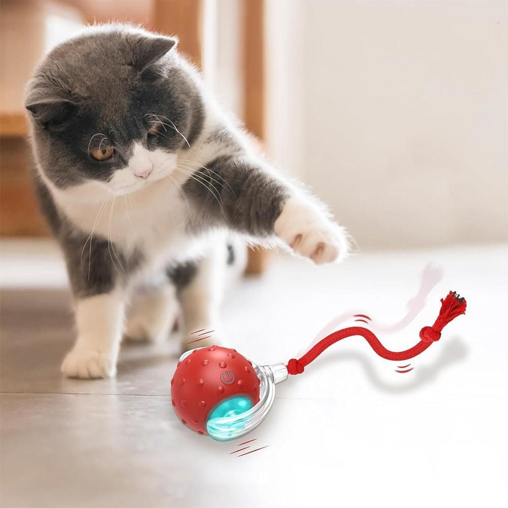 Motion Activate Interactive Cat Toy Rechargeable Smart Rolling Ball with Rope Red - view 3