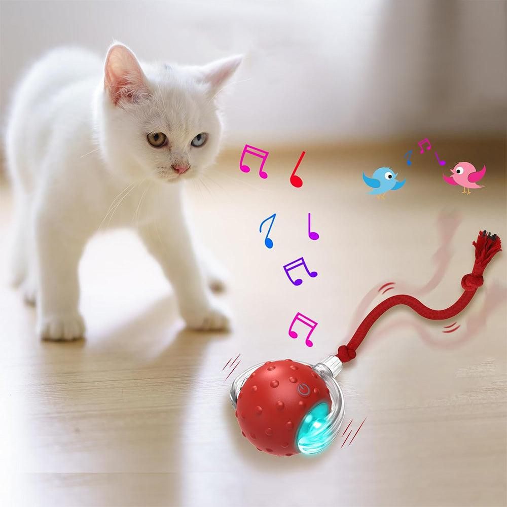 Motion Activate Interactive Cat Toy Rechargeable Smart Rolling Ball with Rope Red - view 4