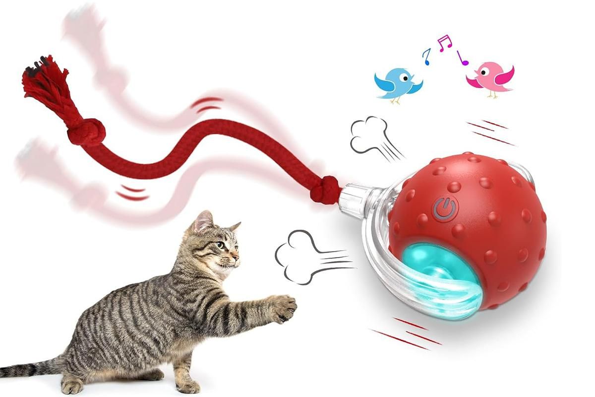 Motion Activate Interactive Cat Toy Rechargeable Smart Rolling Ball with Rope Red - view 8