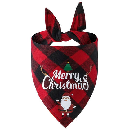 Christmas Pet Triangle Scarf Dog Bandana Pet Wearable Accessories Red Grid - Santa Claus