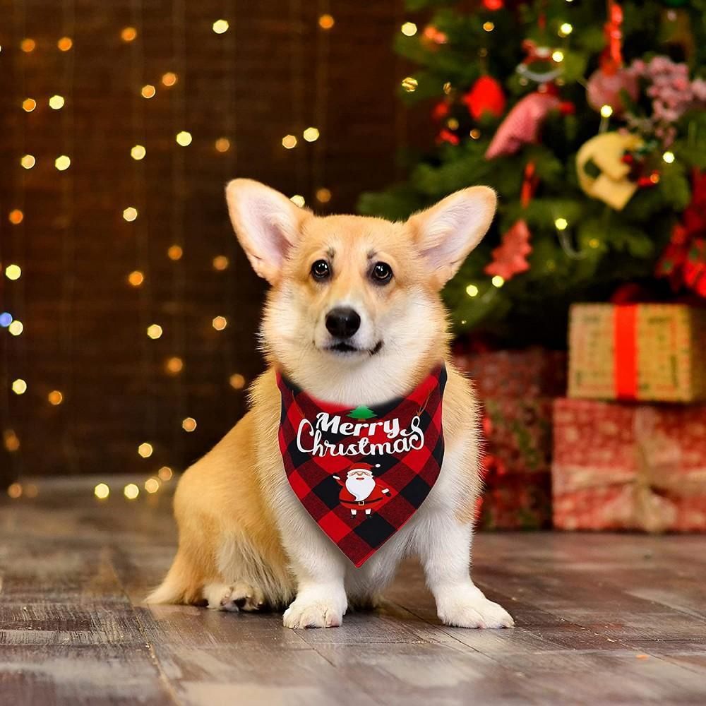 Christmas Pet Triangle Scarf Dog Bandana Pet Wearable Accessories Red Grid - Santa Claus - view 3
