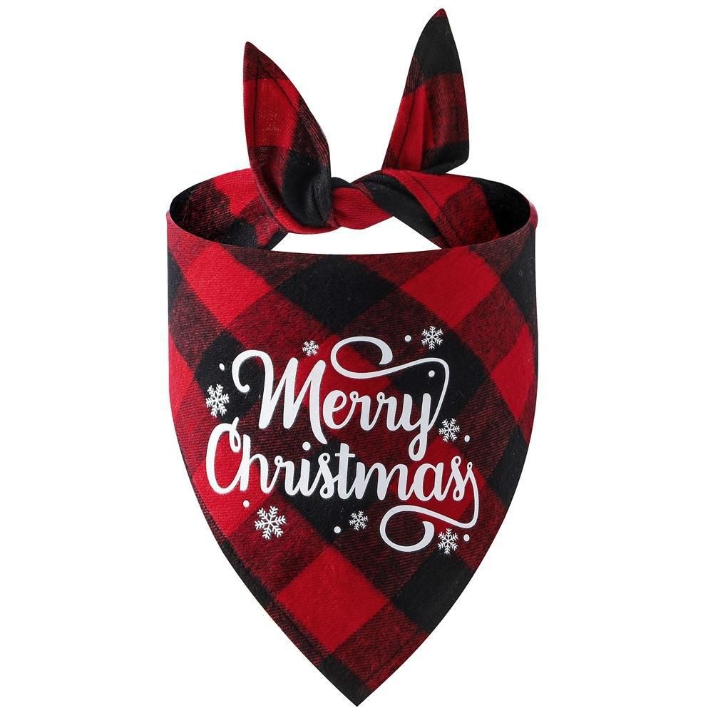 Christmas Pet Triangle Scarf Dog Bandana Pet Wearable Accessories Red Grid - Santa Claus - view 4